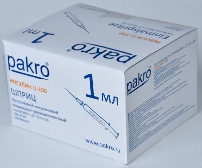 1 мл трехкомпонентный шприц Pakro инсулиновый U100 , с иглой 0,3х13, 100 шт купить оптом в Балашихе