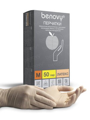 BENOVY / Перчатки латексные, неопудренные, натуральные, 50 пар в упак. S купить оптом в Балашихе